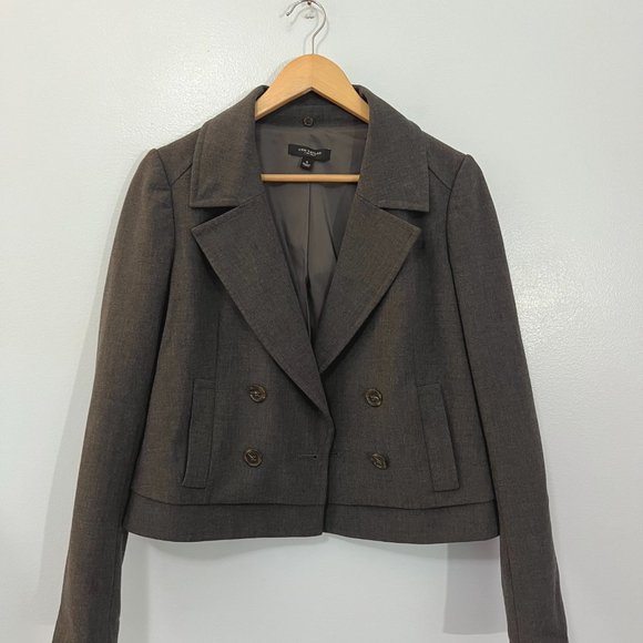 Ann Taylor Vintage Gray Double Breasted Crop Blazer Jacket Boxy Office Work 4 - Picture 2 of 7